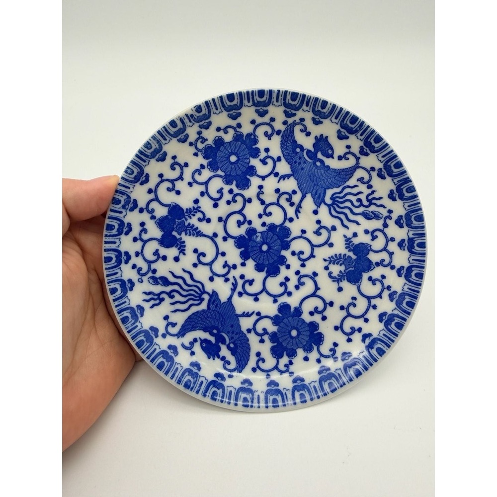 Vintage Japanese Blue and White Phoenix Motif Porcelain Saucer